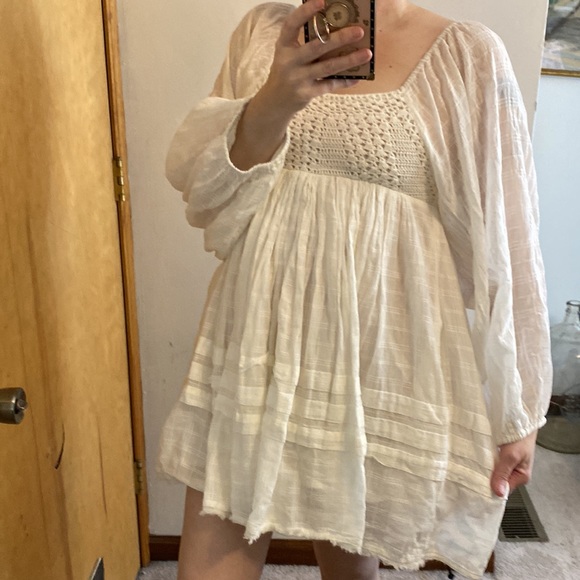 Free People Ari Cotton Crochet Front Babydoll Ruffled Mini Dress - Picture 7 of 14